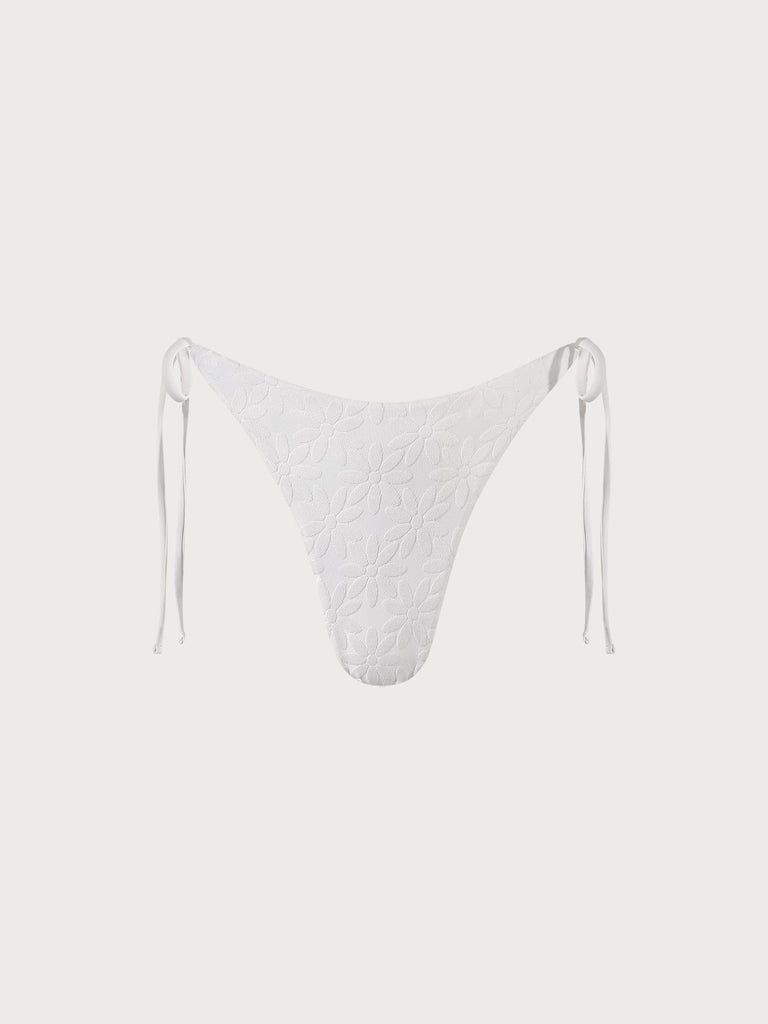 Textured Floral Tie Bikini Bottom White Sustainable Bikinis - BERLOOK