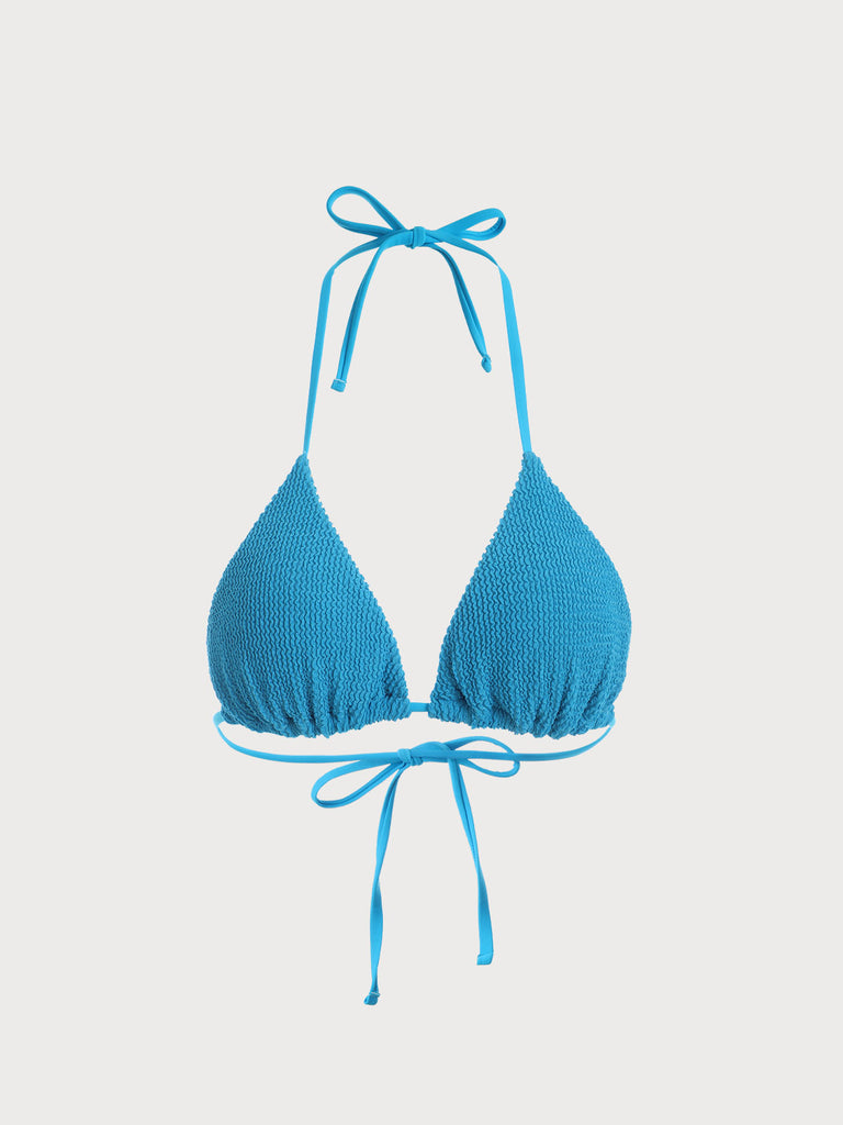 Textured Halter Triangle Bikini Top Blue Sustainable Bikinis - BERLOOK