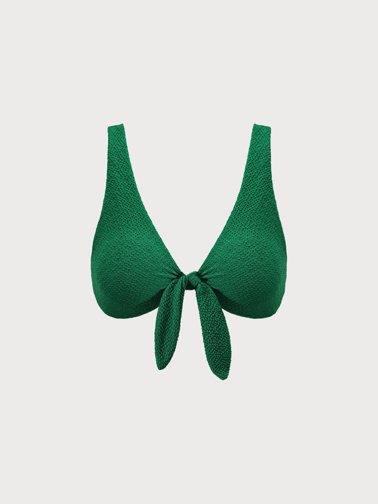 Textured Knotted Bikini Top Green Sustainable Bikinis - BERLOOK