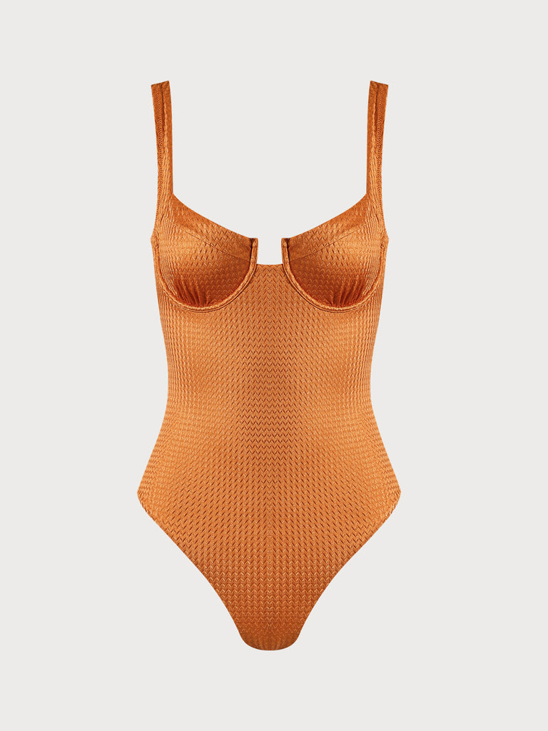Textured Knotted One-Piece Swimsuit Caramel Sustainable One-Pieces - BERLOOK