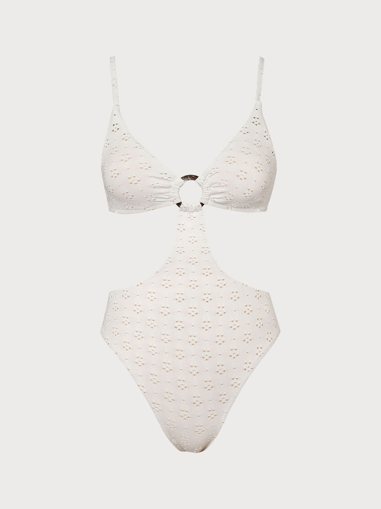 Textured O-Ring Cutout One-Piece Swimsuit White Sustainable One-Pieces - BERLOOK