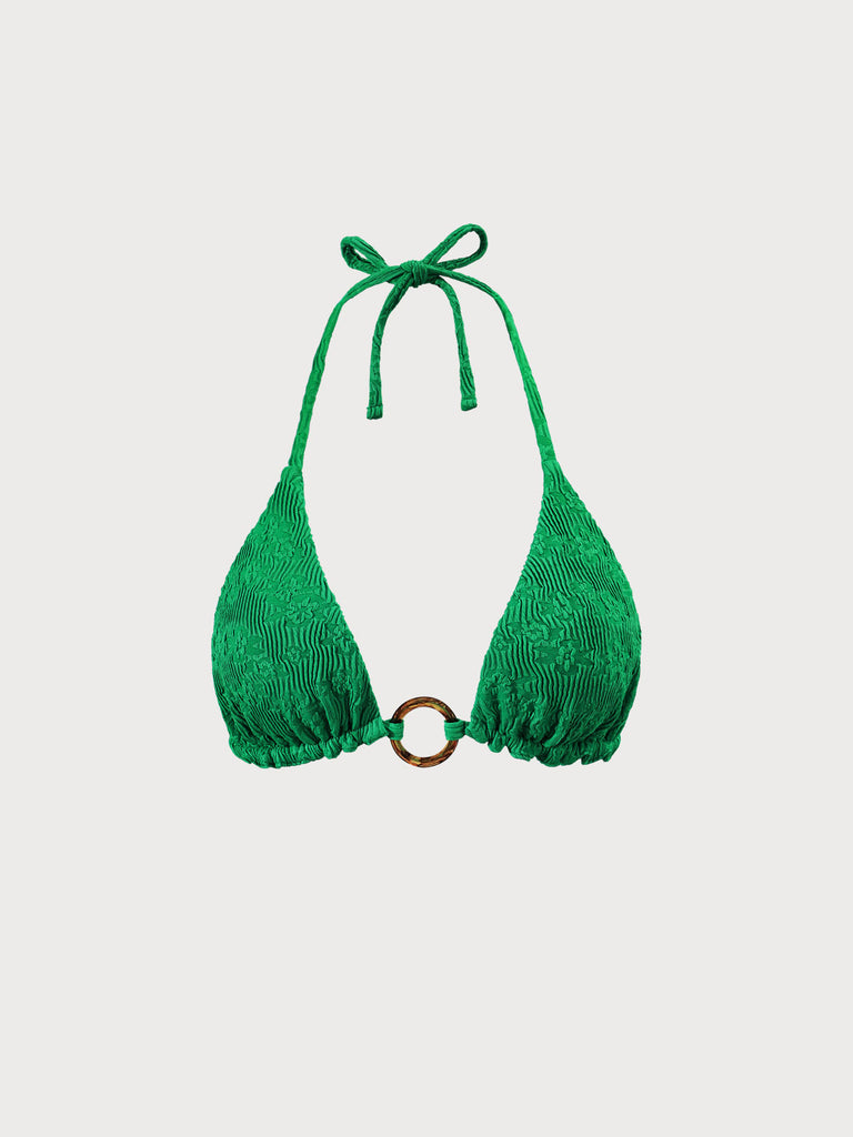Textured O-Ring Halter Bikini Top Green Sustainable Bikinis - BERLOOK