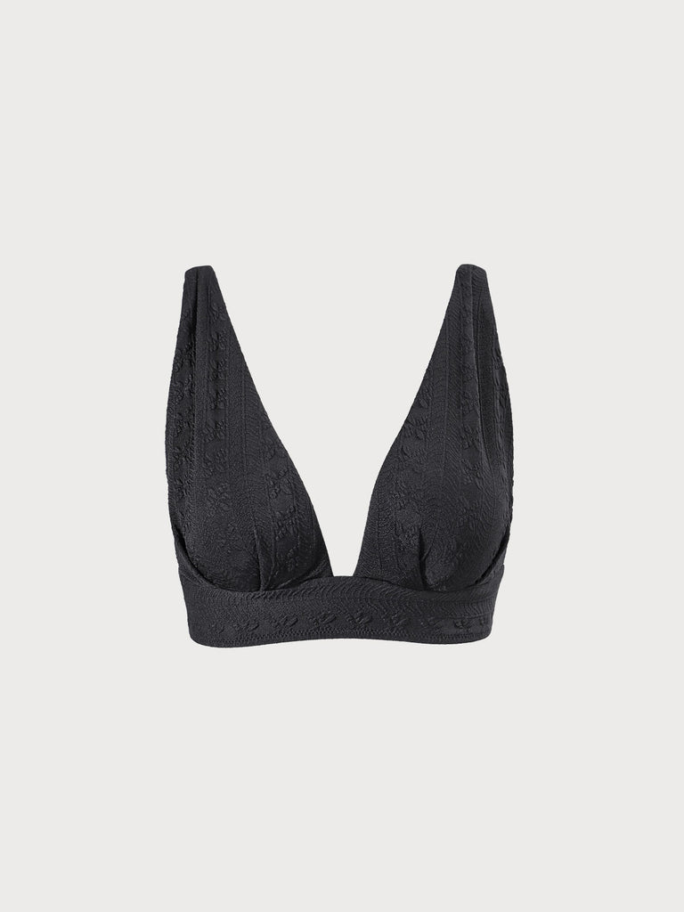 Textured Plunge Bikini Top Black Sustainable Bikinis - BERLOOK