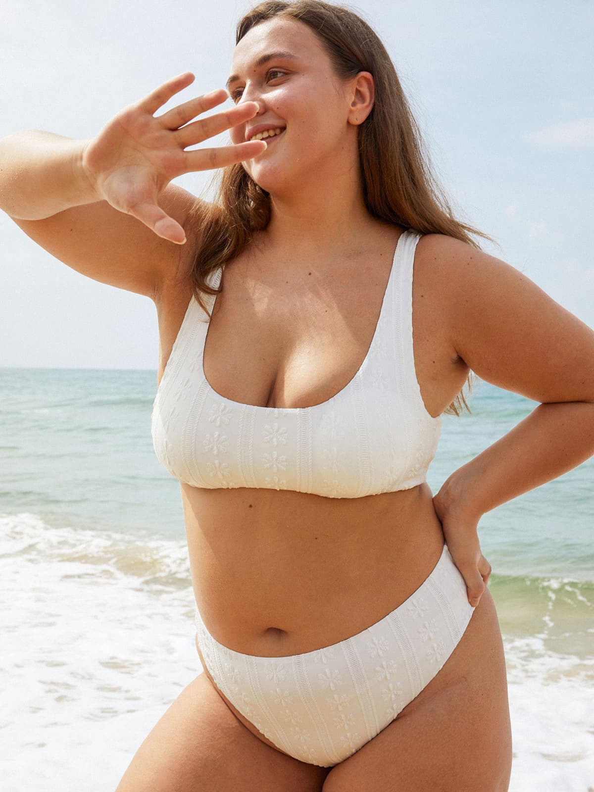 New Look monogram scoop bikini top in white