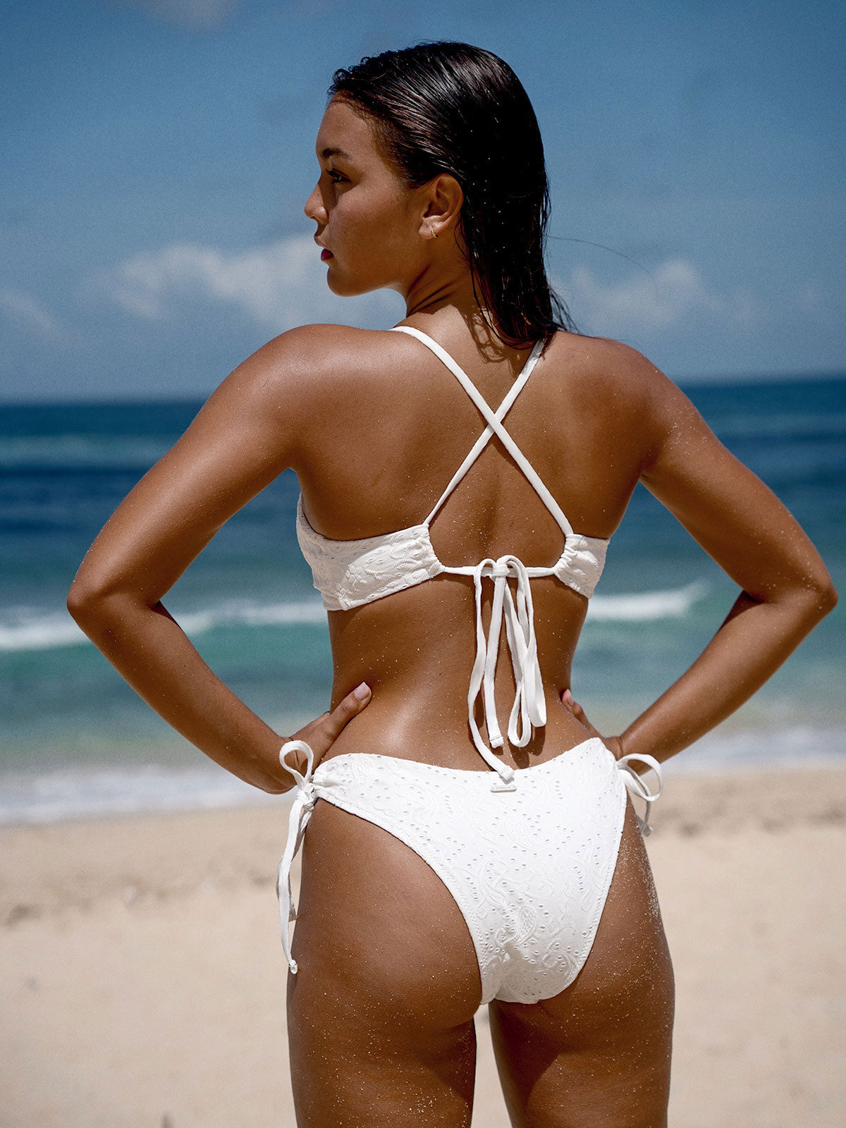 Textured Tie Bikini Bottom & Reviews - White - Sustainable Bikinis | BERLOOK