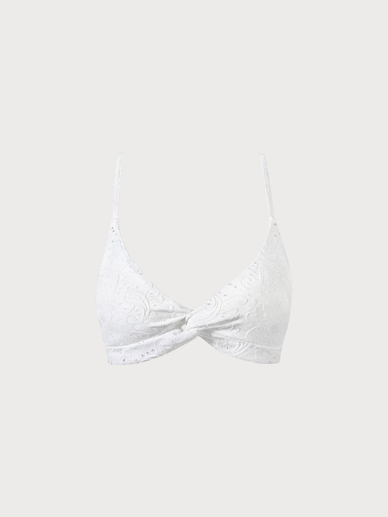 Textured Twist Bralette Bikini Top White Sustainable Bikinis - BERLOOK