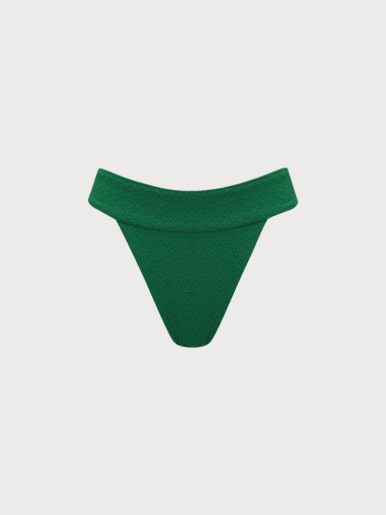 Textured Wide Waistband Bikini Bottom Green Sustainable Bikinis - BERLOOK