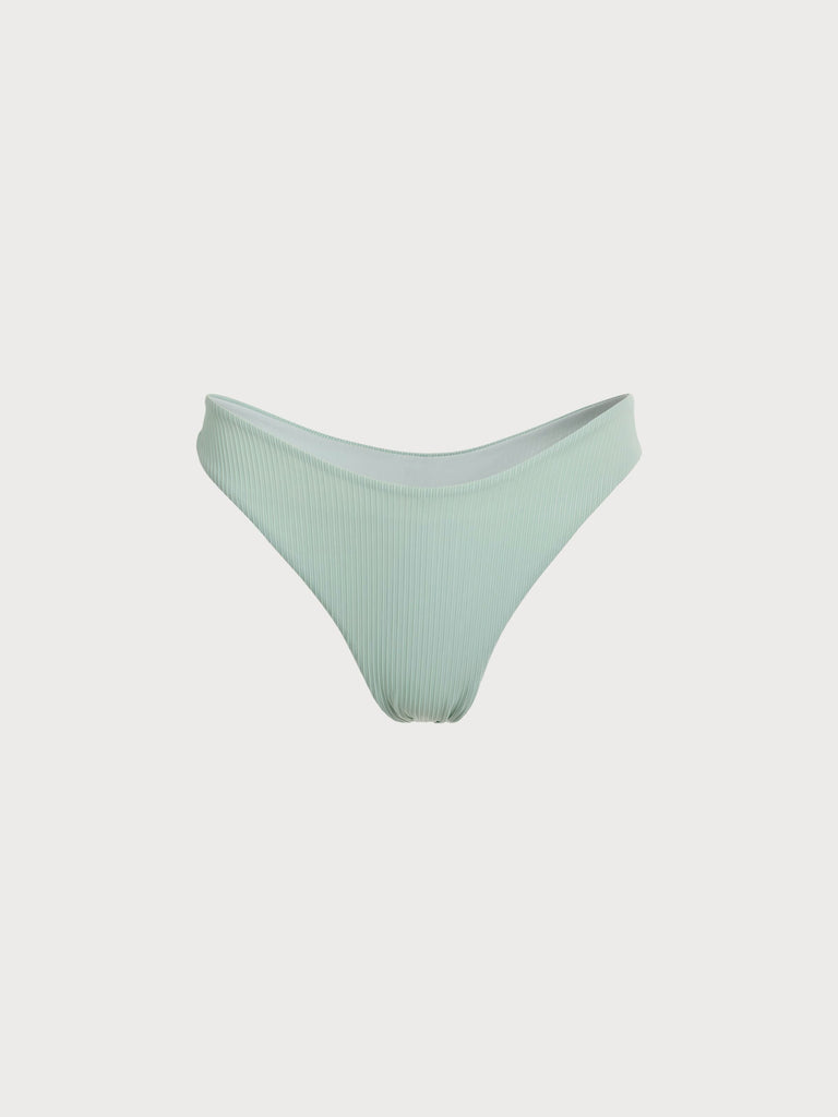 The Cyan Ribbed Solid Low Waisted Bikini Bottom Cyan Sustainable Bikinis - BERLOOK