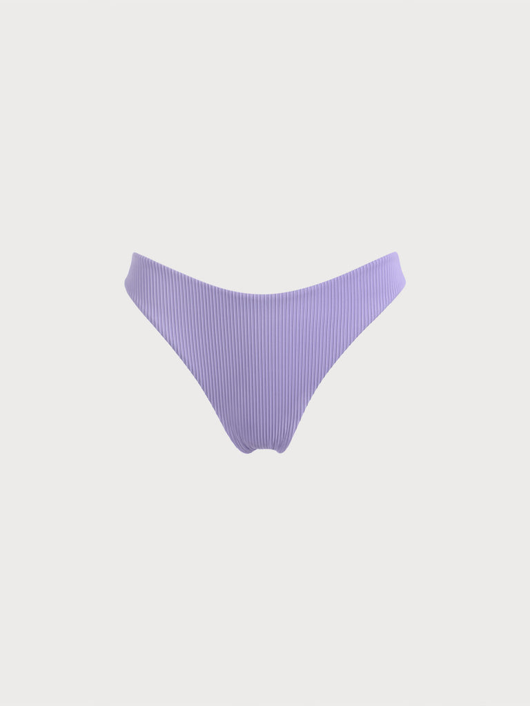 The Purple Ribbed Solid Low Waisted Bikini Bottom Sustainable Bikinis - BERLOOK