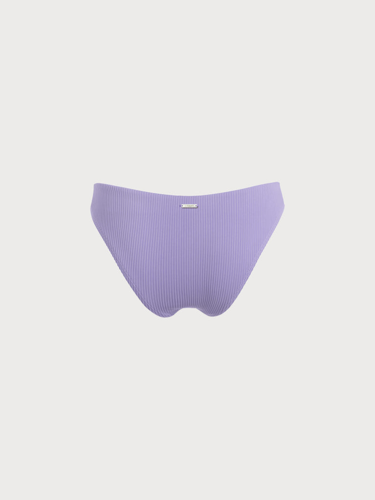 The Purple Ribbed Solid Low Waisted Bikini Bottom Sustainable Bikinis - BERLOOK
