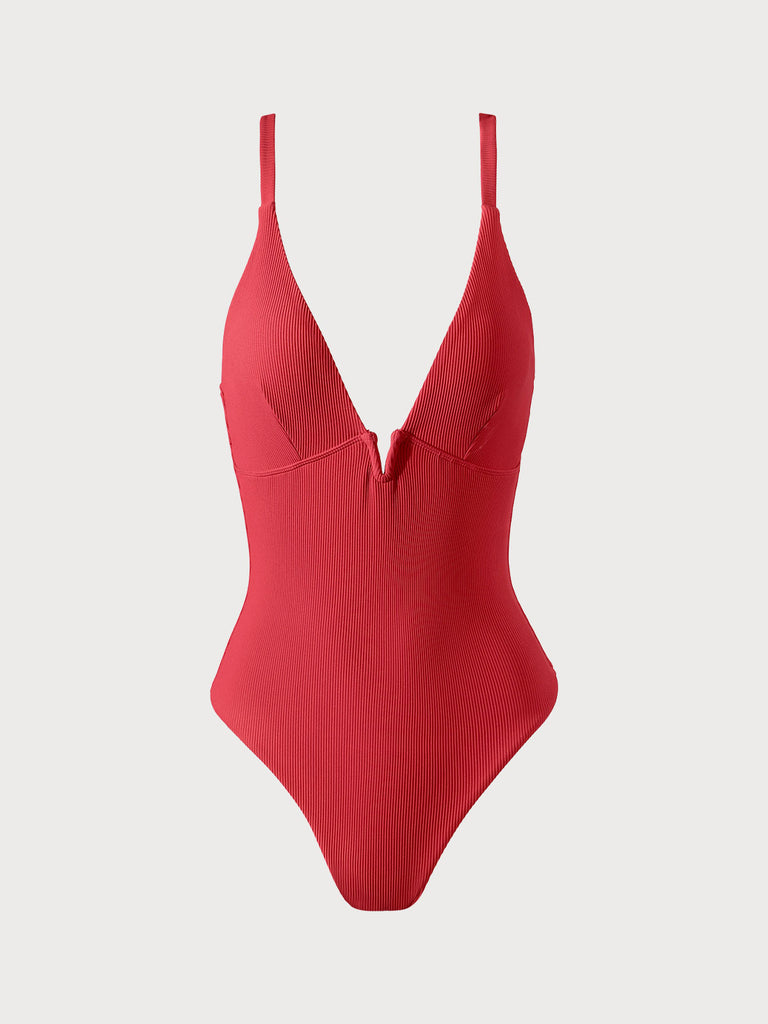The Ribbed V-Wire One-Piece Swimsuit Red Sustainable One-Pieces - BERLOOK