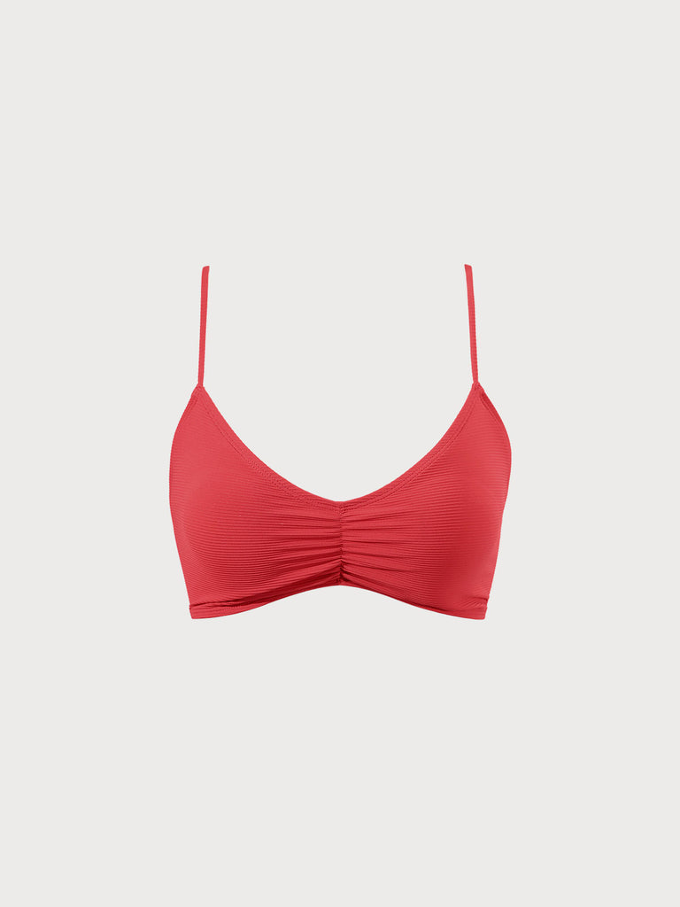 The Ruched Backless Bikini Top Red Sustainable Bikinis - BERLOOK