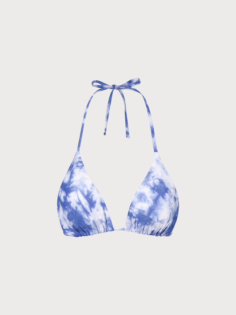 Tie-Dye Halter Triangle Bikini Top Blue Sustainable Bikinis - BERLOOK
