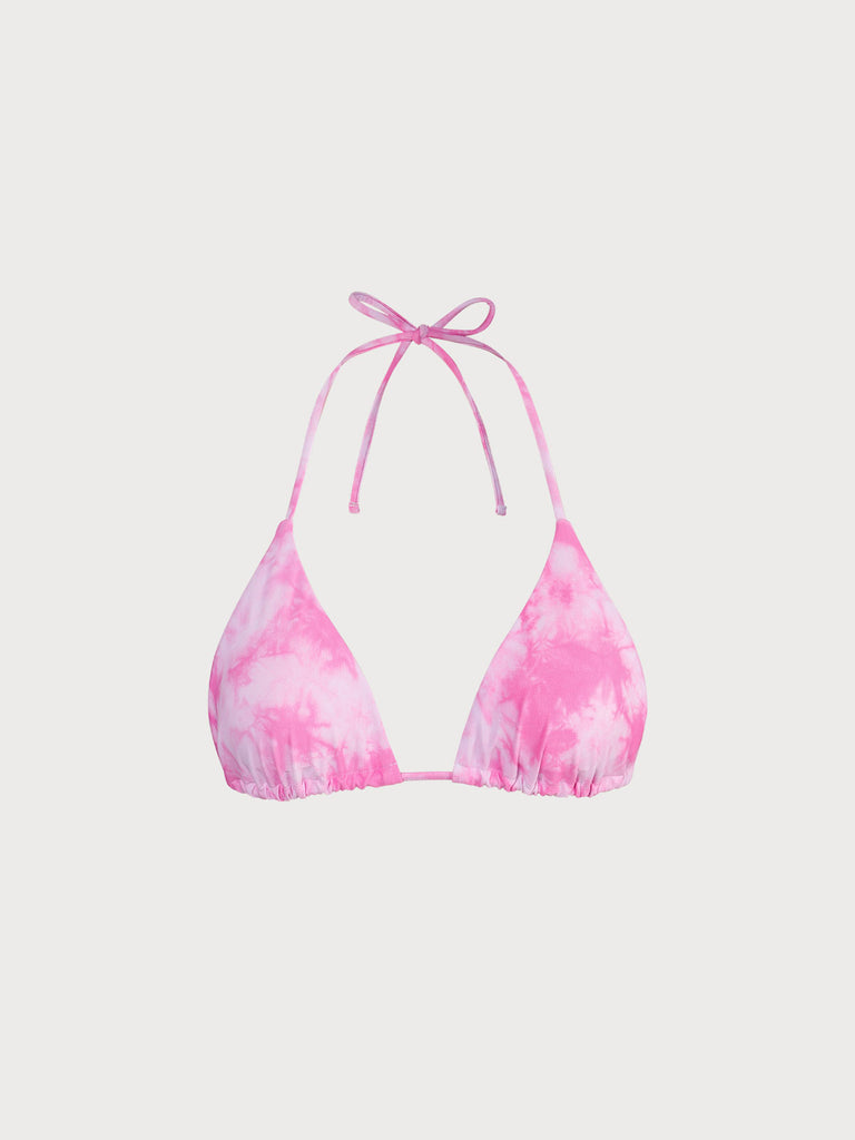 Tie-Dye Halter Triangle Bikini Top Pink Sustainable Bikinis - BERLOOK