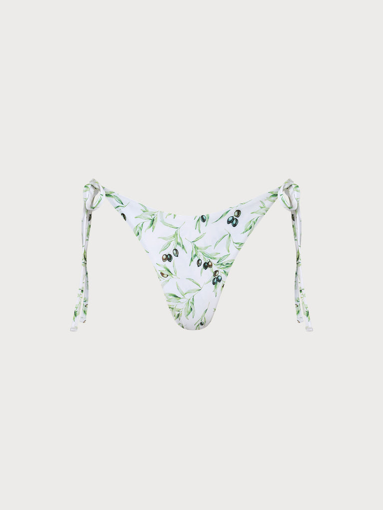 Tie Side Floral Bikini Bottom Light Green Sustainable Bikinis - BERLOOK