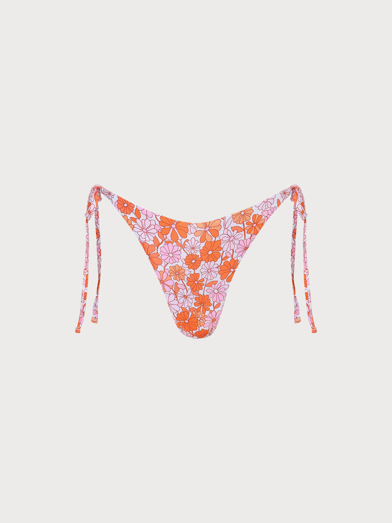 Tie Side Floral Bikini Bottom Orange Sustainable Bikinis - BERLOOK