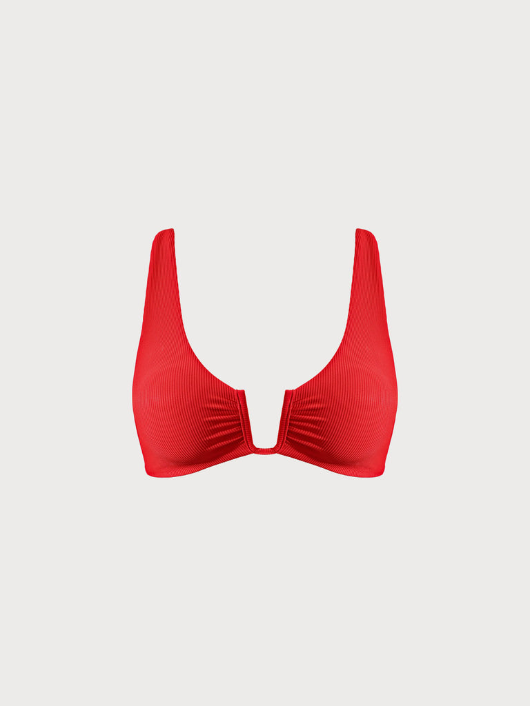 U-Ring Cross Back Plus Size Bikini Top Red Sustainable Plus Size Bikinis - BERLOOK