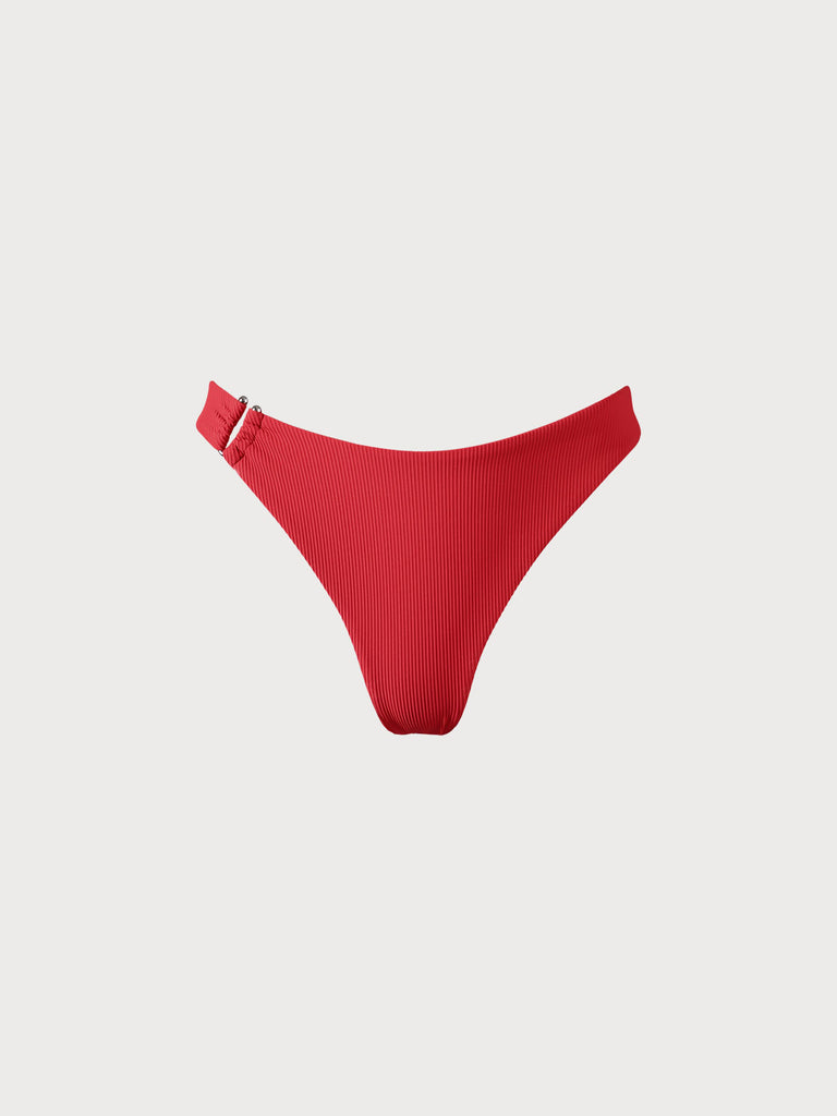 U-Ring Ruched Bikini Bottom Red Sustainable Bikinis - BERLOOK