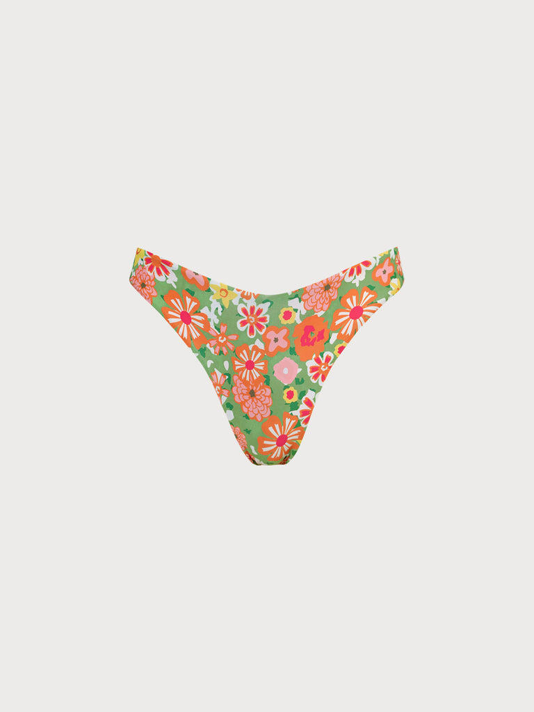 V-Cut Floral Bikini Bottom Orange Sustainable Bikinis - BERLOOK