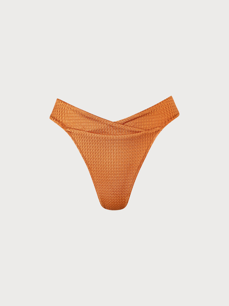 V Cut Jacquard Bikini Bottom Caramel Sustainable Bikinis - BERLOOK