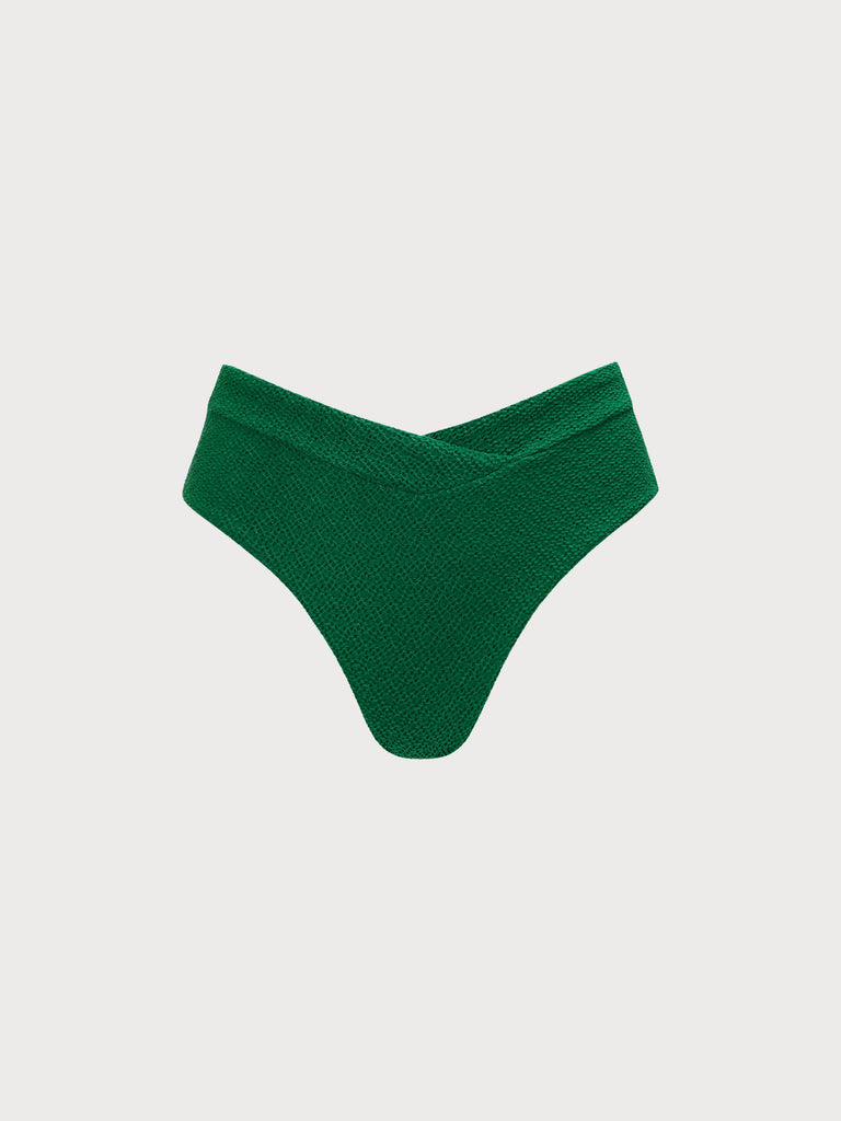 V Cut Textured Bikini Bottom Green Sustainable Bikinis - BERLOOK