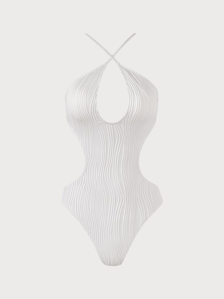 Water Ripple One-Piece Swimsuit White Sustainable One-Pieces - BERLOOK