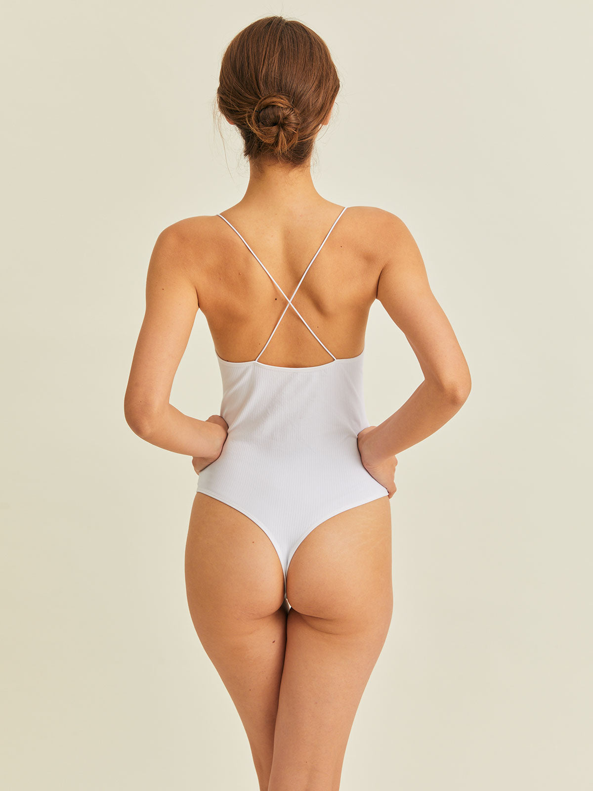 White Criss-Cross Backless Sleeveless Bodysuit & Reviews - Light