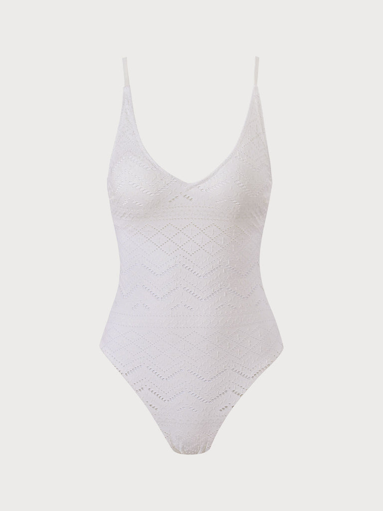 White Geometric Cutout One-Piece Swimsuit Sustainable One-Pieces - BERLOOK