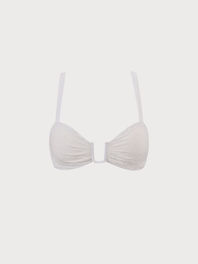 White Geometric Cutout U-Ring Bikini Top Sustainable Bikinis - BERLOOK