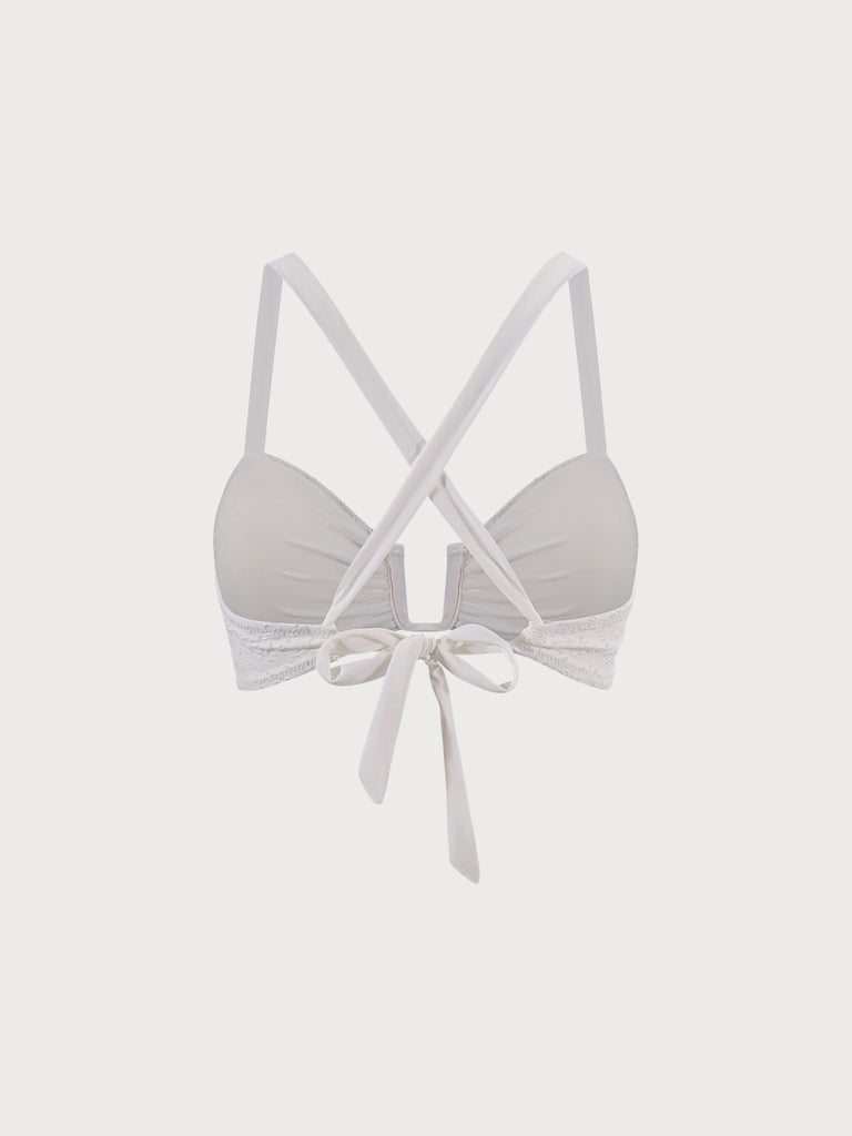 White Geometric Cutout U-Ring Bikini Top Sustainable Bikinis - BERLOOK