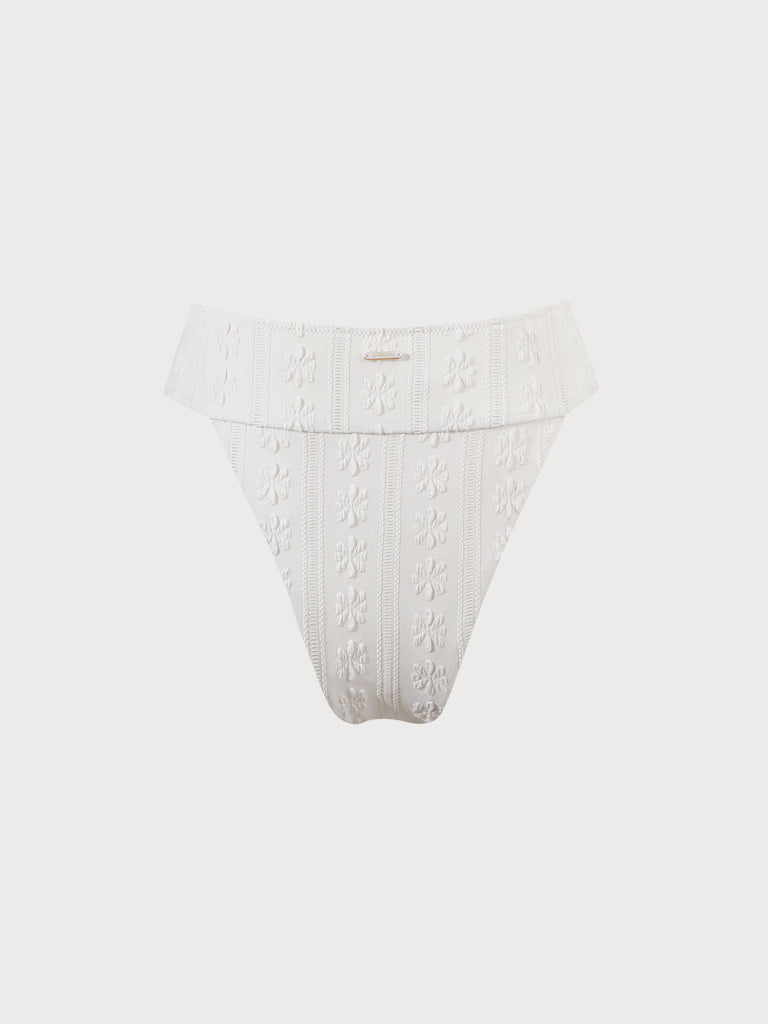 White Jacquard Wide Waistband Bikini Bottom Sustainable Bikinis - BERLOOK