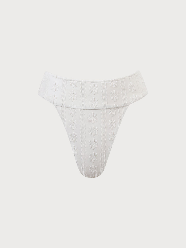 White Jacquard Wide Waistband Bikini Bottom White Sustainable Bikinis - BERLOOK