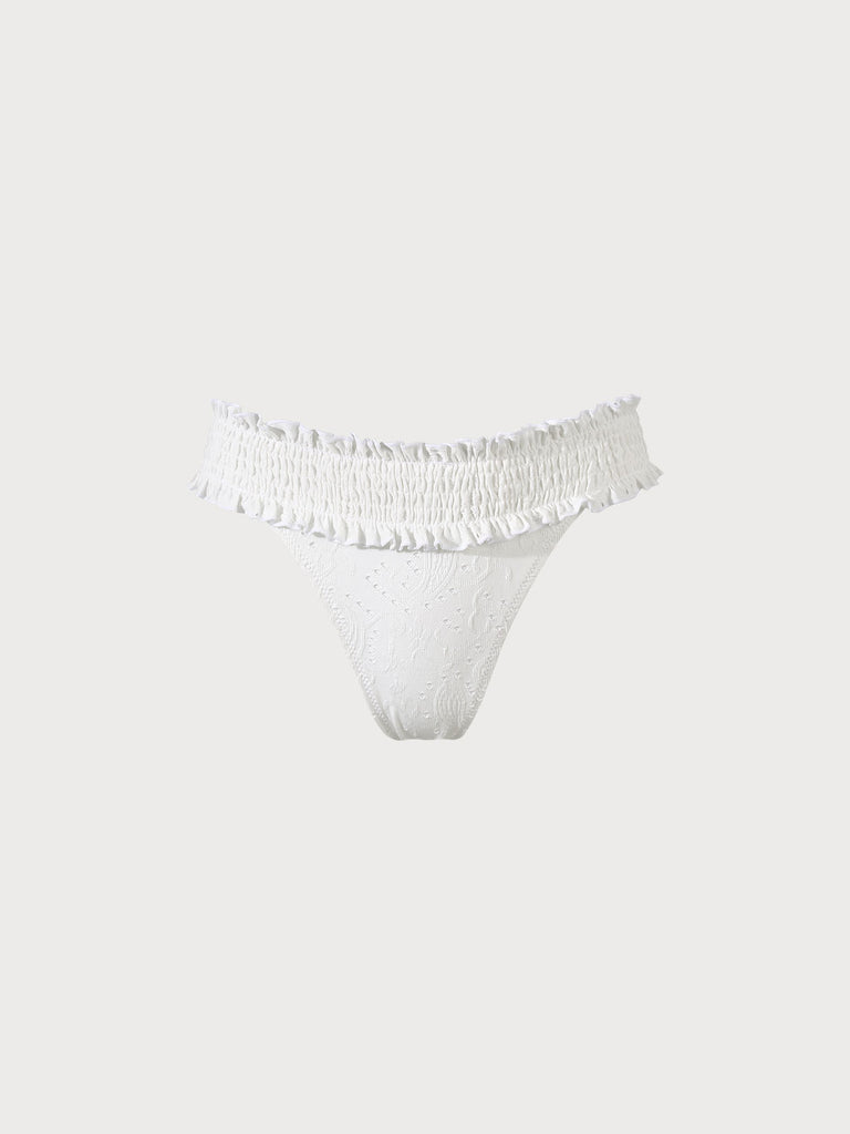 White Ruffle High Cut Bikini Bottom White Sustainable Bikinis - BERLOOK