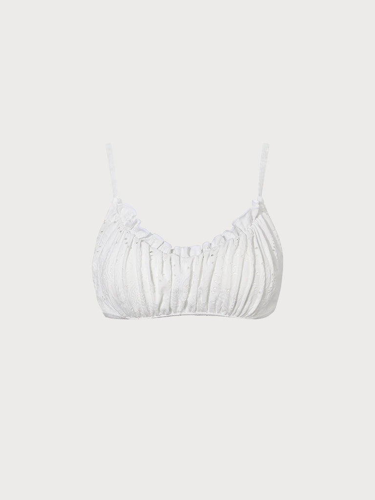 White Ruffle Ruched Bikini Top White Sustainable Bikinis - BERLOOK