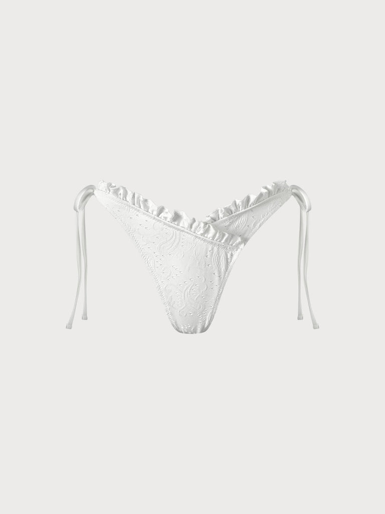White Ruffled V Cut Bikini Bottom Sustainable Bikinis - BERLOOK