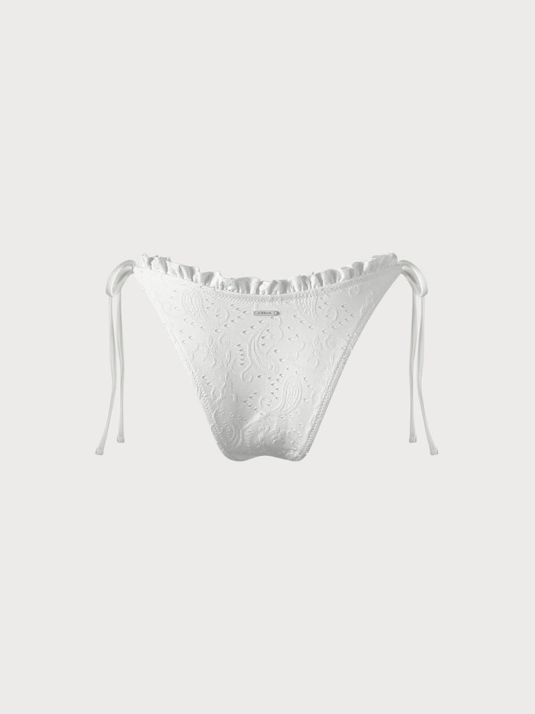 White Ruffled V Cut Bikini Bottom Sustainable Bikinis - BERLOOK
