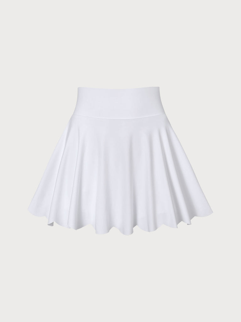 White Scallop Hem Skort Sustainable Yoga Bottoms - BERLOOK