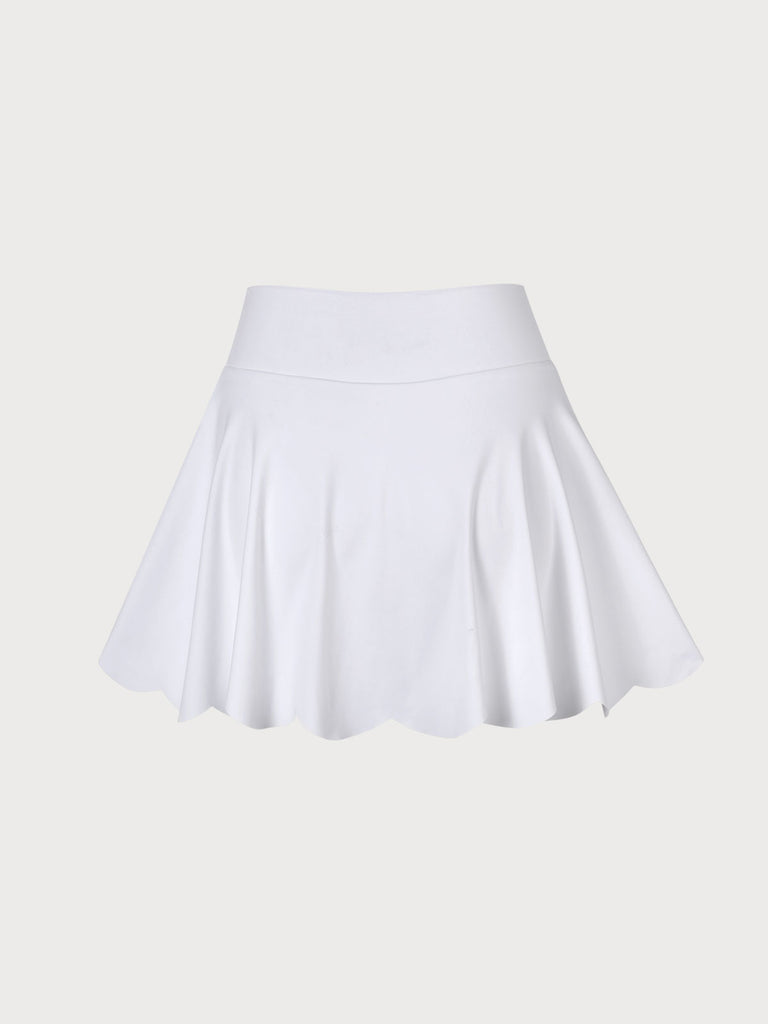 White Scallop Hem Skort Sustainable Yoga Bottoms - BERLOOK