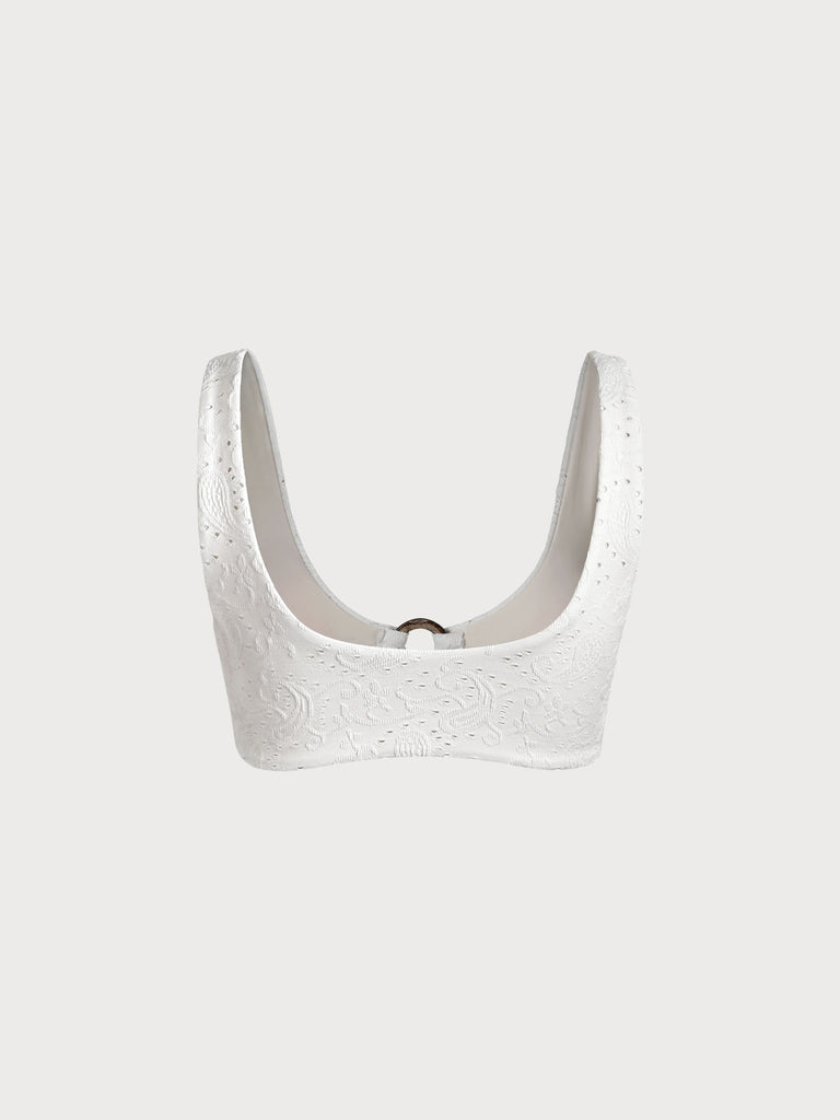 White Textured O-Ring Bralette Bikini Top Sustainable Bikinis - BERLOOK
