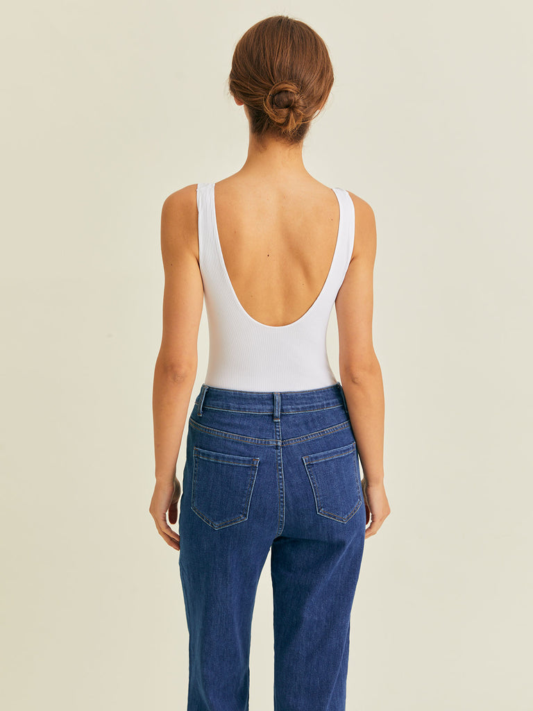 White U Neck Backless Sleeveless Bodysuit Sustainable Bodysuits - BERLOOK