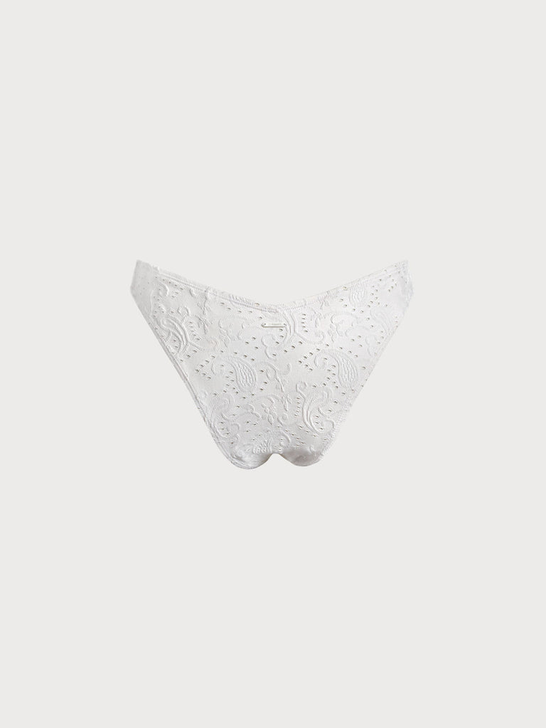 White V-Cut Textured Bikini Bottom Sustainable Bikinis - BERLOOK