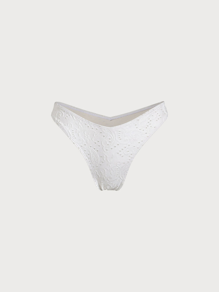White V-Cut Textured Bikini Bottom White Sustainable Bikinis - BERLOOK