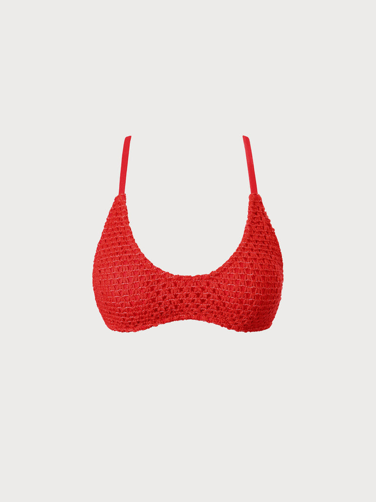 Women Knitted Acrylic Bikini Tops Red Sustainable Bikinis - BERLOOK