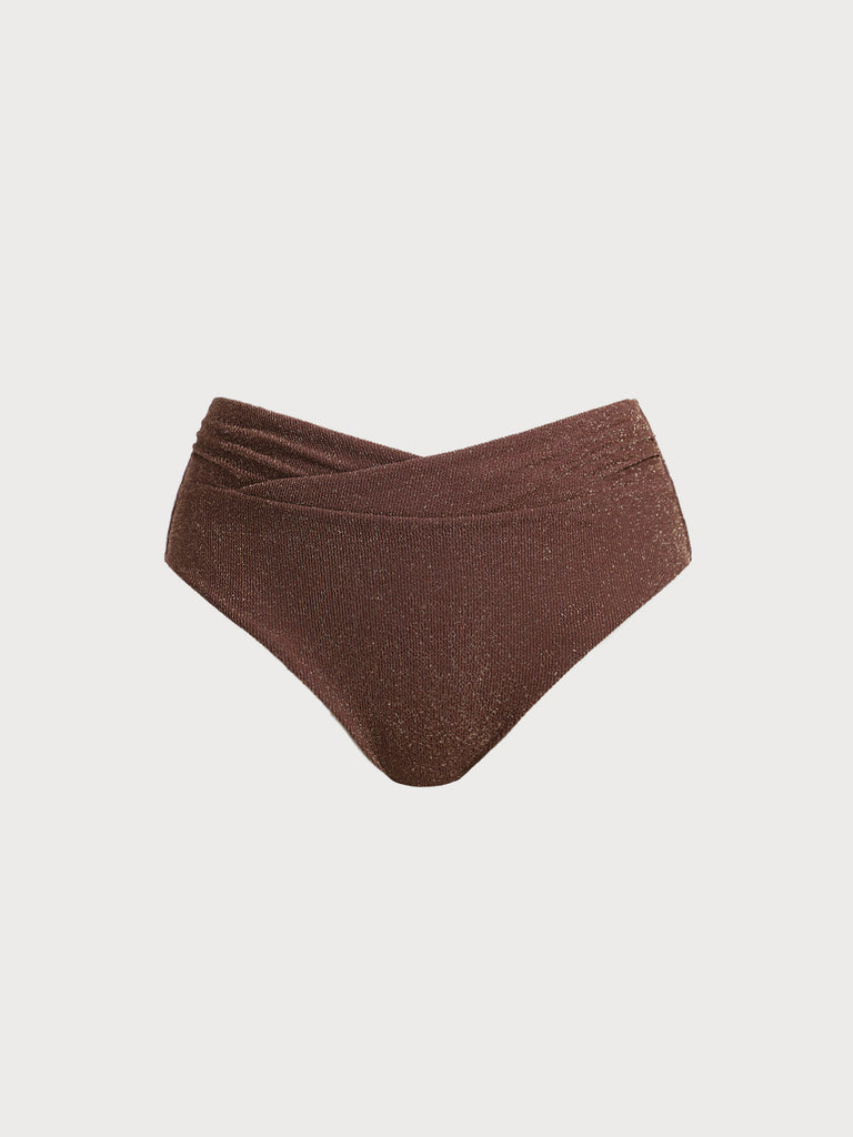 Women Knitted Nylon Bikini Bottoms Dark Coffee Sustainable Plus Size Bikinis - BERLOOK