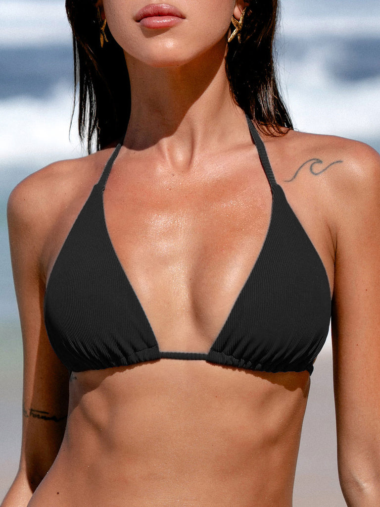 Women Knitted Nylon Bikini Tops Black Sustainable Bikinis - BERLOOK