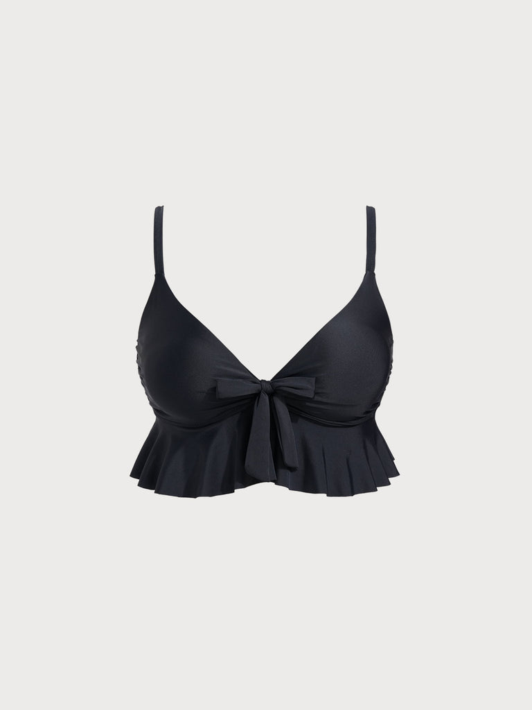 Women Knitted Nylon Bikini Tops Black Sustainable Plus Size Bikinis - BERLOOK