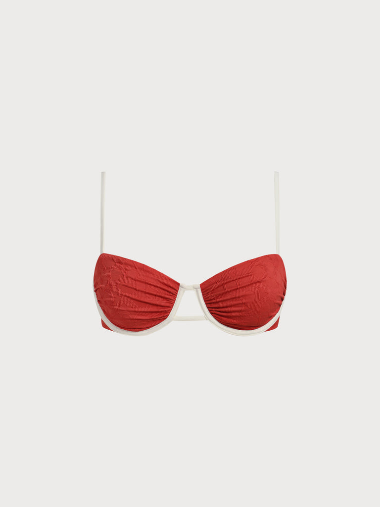 Women Knitted Nylon Bikini Tops Brick Red Sustainable Bikinis - BERLOOK
