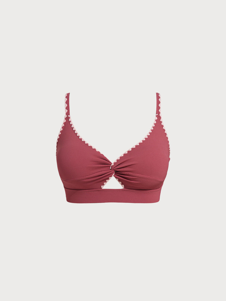 Women Knitted Nylon Bikini Tops Brick Red Sustainable Plus Size Bikinis - BERLOOK