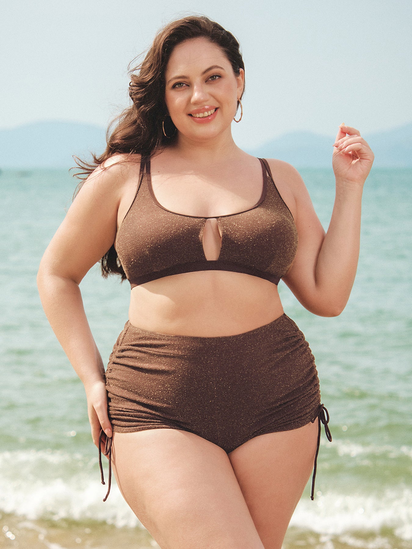 Women Knitted Nylon Bikini Tops Dark Coffee Sustainable Plus Size Bikinis - BERLOOK