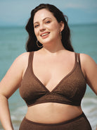 Women Knitted Nylon Bikini Tops Dark Coffee Sustainable Plus Size Bikinis - BERLOOK
